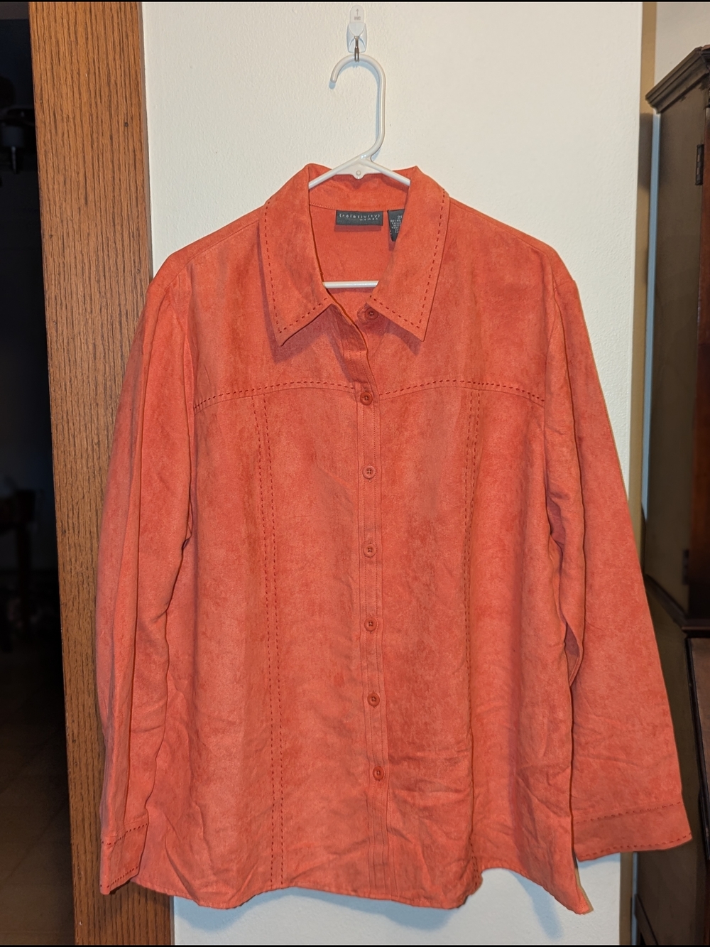 Relativity Suede Shirt Button Up Long Sleeve in Orange